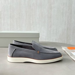 Мужские кожаные лоферы Santoni серые с оранжевым 2025