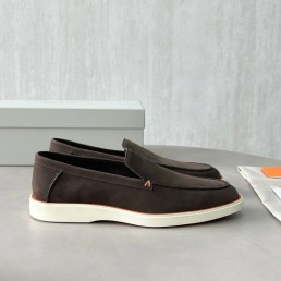 Мужские кожаные лоферы Santoni коричневые с оранжевым 2025