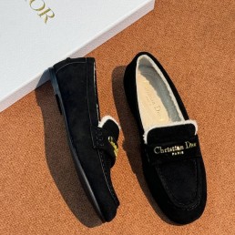 Женские замшевые мокасины Christian Dior Alps черные на меху 2025