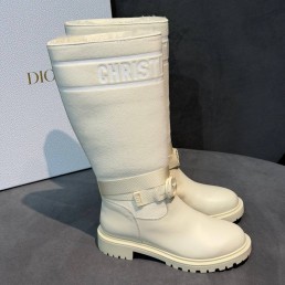 Женские комбинированные сапоги Christian Dior белые на меху 2025
