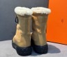 Женские замшевые сапоги Hermes бежевые с мехом на платформе 4 см 2025