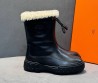 Женские кожаные сапоги Hermes черные с мехом на платформе 4 см 2025