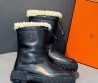 Женские кожаные сапоги Hermes черные с мехом на платформе 4 см 2025