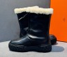 Женские кожаные сапоги Hermes черные с мехом на платформе 4 см 2025