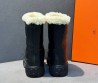 Женские кожаные сапоги Hermes черные с мехом на платформе 4 см 2025