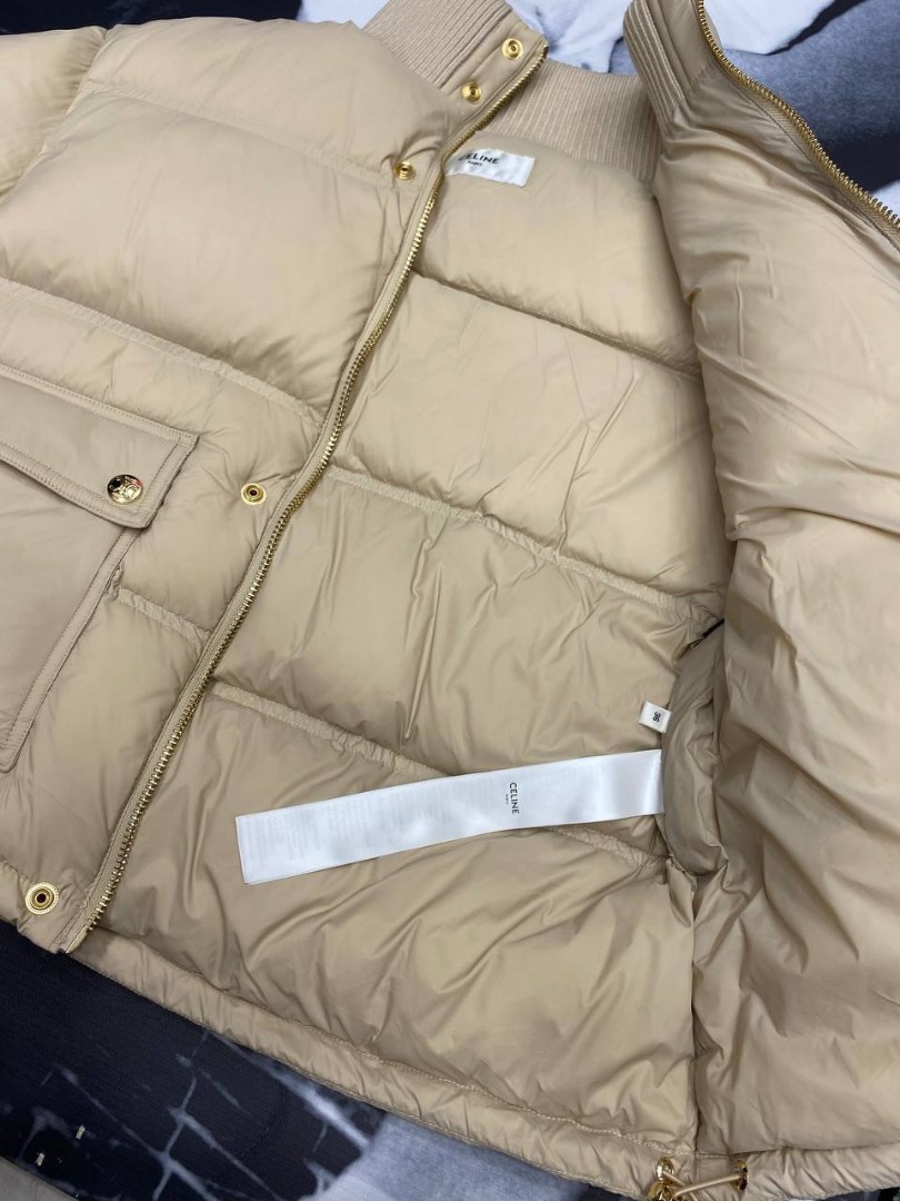 Женский пуховик Celine с логотипом бежевый 2025