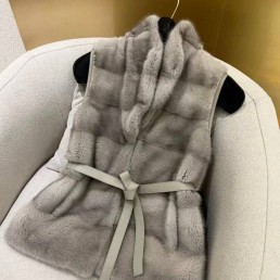 Женский кашемировый жилет с норкой Loro Piana серый 2025