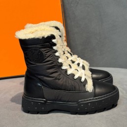 Женские комбинированные ботинки Hermes черные на меху 2025