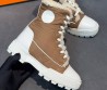 Женские комбинированные ботинки Hermes коричневые с белым на меху 2025