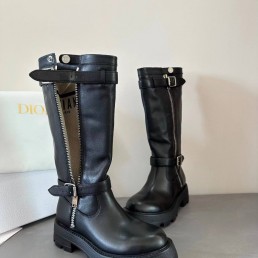 Женские кожаные сапоги Christian Dior D-Major черные с молнией 2025