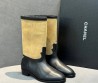 Женские комбинированные сапоги Chanel черные с бежевым каблук 3 см 2025