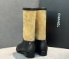 Женские комбинированные сапоги Chanel черные с бежевым каблук 3 см 2025