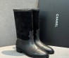 Женские комбинированные сапоги Chanel черные каблук 3 см 2025