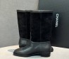 Женские комбинированные сапоги Chanel черные каблук 3 см 2025