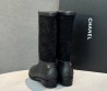 Женские комбинированные сапоги Chanel черные каблук 3 см 2025