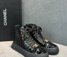 Женские кожаные кеды Chanel черные лакированные 2025