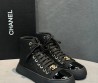 Женские текстильные кеды Chanel черные с лакированным носом 2025