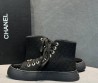 Женские текстильные кеды Chanel черные с лакированным носом 2025
