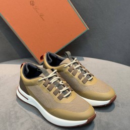 Мужские комбинированные кроссовки Loro Piana светло-коричневые 2025