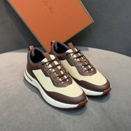 Мужские комбинированные кроссовки Loro Piana коричневые с бежевым 2025