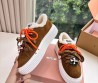 Женские замшевые кеды Miu Miu коричневые на овчине с цветными шнурками 2025