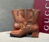 Женские кожаные сапоги Gucci коричневые каблук 5 см 2025