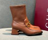 Женские кожаные сапоги Gucci коричневые каблук 5 см 2025