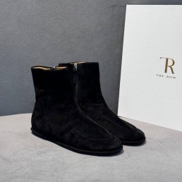 Женские укороченные замшевые сапоги The Row черные 2025