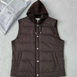 Женский жилет Brunello Cucinelli с текстильным капюшоном коричневый 2025