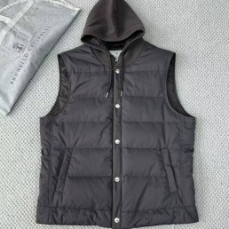 Женский жилет Brunello Cucinelli с текстильным капюшоном темно-серый 2025