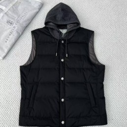 Женский жилет Brunello Cucinelli с текстильным капюшоном черный 2025