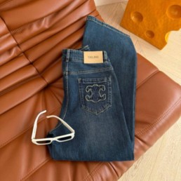 Женские джинсы Celine с нашивкой на кармане синие 2025