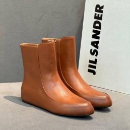 Женские кожаные ботинки Jil Sander коричневые на молнии 2025