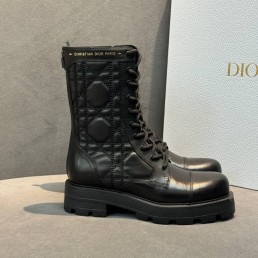 Женские кожаные ботинки Christian Dior черные с молнией сзади 2025
