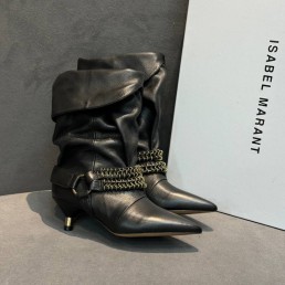 Женские кожаные сапоги Isabel Marant черные с цепями 2025