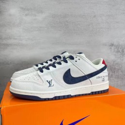 Мужские кожаные кроссовки Louis Vuitton & Nike белые с синими замшевыми элементами 2025