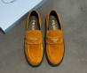 Женские замшевые лоферы Prada рыже-коричневые 2025
