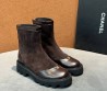 Женские комбинированные ботинки Chanel коричневые с молнией сзади 2025