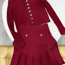 Женский костюм Sandro бордовый с юбкой 2025