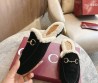 Женские замшевые мюли на овчине Gucci черные 2025