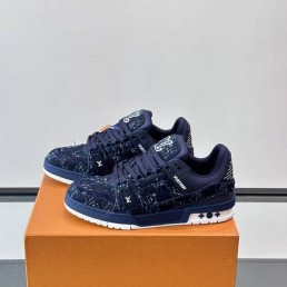 Мужские текстильные кроссовки Louis Vuitton Trainer темно-синие 2025