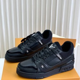 Мужские кожаные кроссовки Louis Vuitton Trainer черные 2025