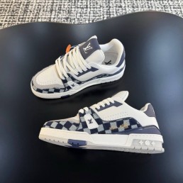 Мужские комбинированные кроссовки Louis Vuitton Trainer белые с синим 2025