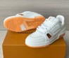 Мужские кожаные кроссовки Louis Vuitton Trainer белые с оранжевой подошвой 2025