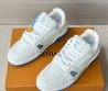 Мужские кожаные кроссовки Louis Vuitton Trainer белые с синей подошвой 2025