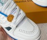Мужские кожаные кроссовки Louis Vuitton Trainer белые с синей подошвой 2025
