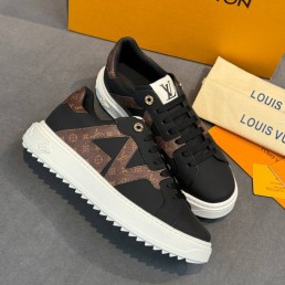 Мужские кожаные кроссовки Louis Vuitton черные с коричневым 2025