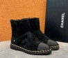 Женские замшевые ботинки Chanel черные на меху 2025