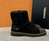 Женские замшевые ботинки Chanel черные на меху 2025