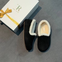 Женские замшевые лоферы с мехом The Row черные 2026